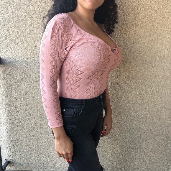 Pink Light Sweater Bodysuit size Medium - Picture 2 of 4